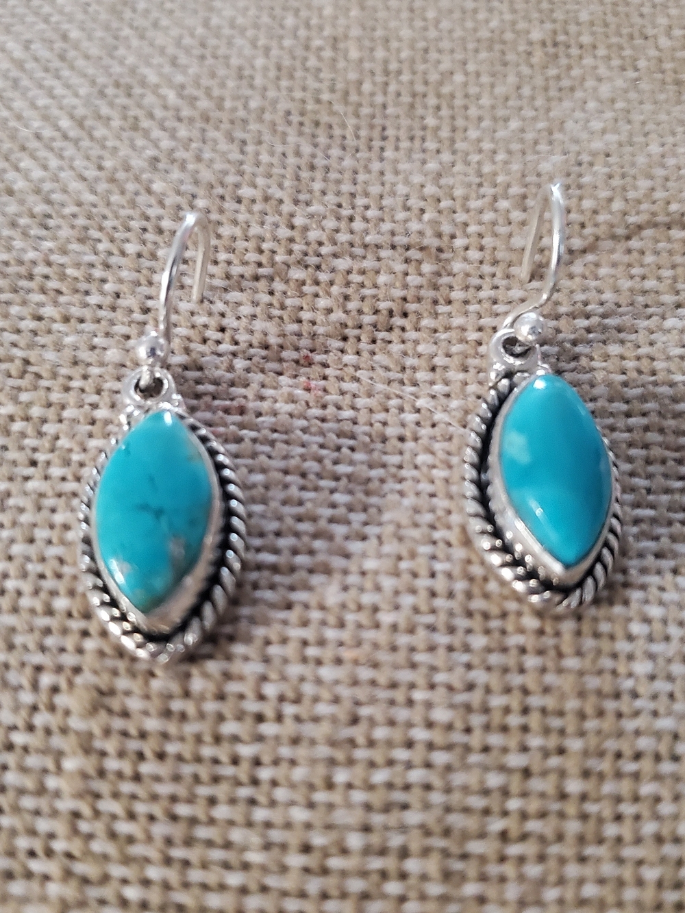 925 Sterling Silver Turquoise Marquise Dangle Earrings Southwestern Boho.